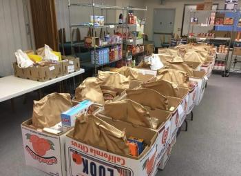 Packed meal boxes at the Boardman Food Pantry.