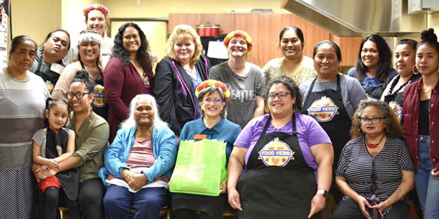 Pacific Islander and Micronesian Cooking Matters class participants after a cooking class dedicated to culturally based healthy recipes.