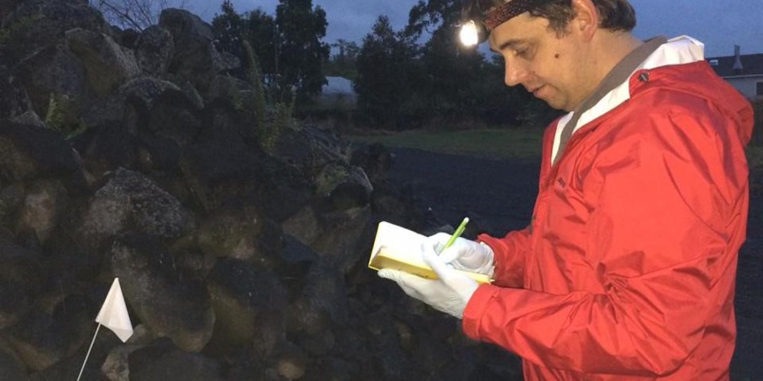 Rory Mc Donnell takes notes for a study on slug attractants.