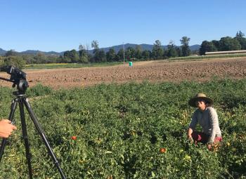 Recording a virtual dry farming field tour.