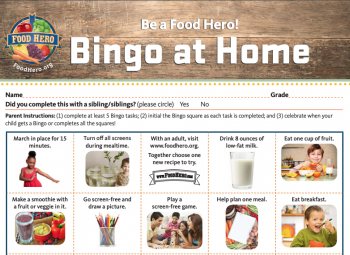 Screen shot of a partial Food Hero Bingo at Home card.