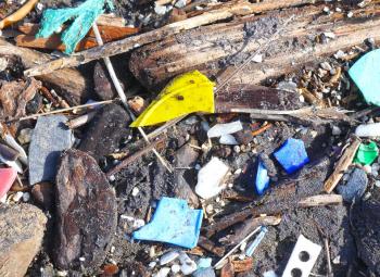 Plastic debris litters Beverly Beach on the Oregon coast.